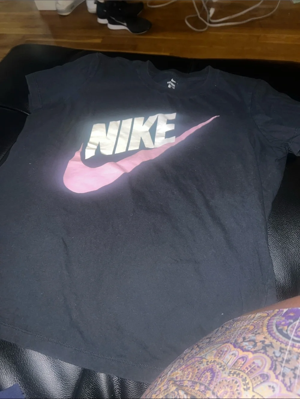 Nike Black Short Sleeve Tee with Pink Swoosh and White NIKE